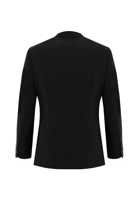 Siyah 7 Drop Slim Fit Dar Kesim Sivri Yaka Yelekli Smokin & Damatlık