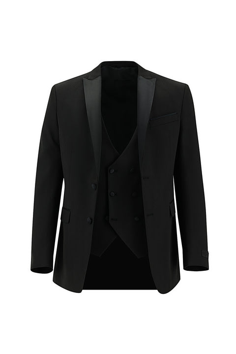 Black 7 Drop Slim Fit Narrow Cut Pointed Collar Vest Tuxedo & Groom Suit