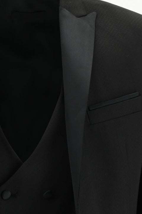 Black 7 Drop Slim Fit Narrow Cut Pointed Collar Vest Tuxedo & Groom Suit