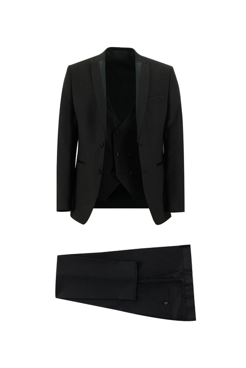 Black 7 Drop Slim Fit Narrow Cut Pointed Collar Vest Tuxedo & Groom Suit