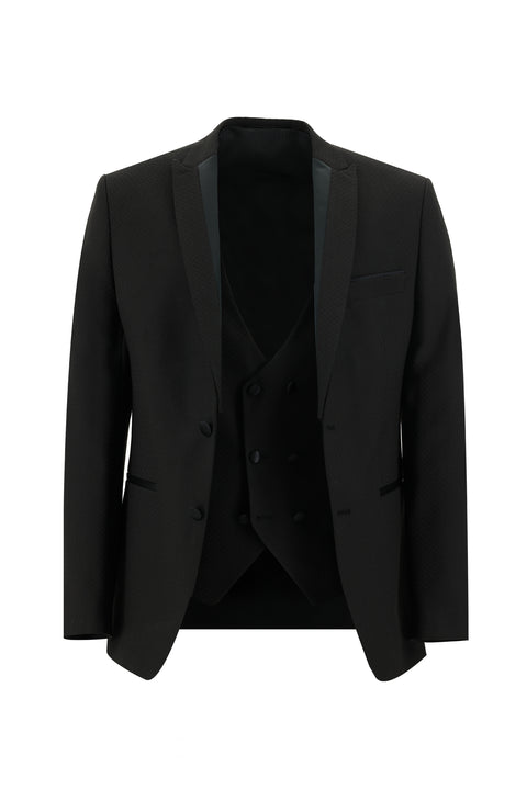 Black 7 Drop Slim Fit Narrow Cut Pointed Collar Vest Tuxedo & Groom Suit