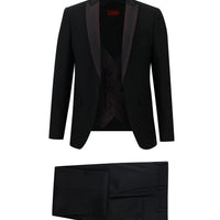 Siyah 7 Drop Slim Fit Dar Kesim Sivri Yaka Yelekli Smokin & Damatlık
