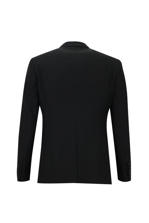 Siyah 7 Drop Slim Fit Dar Kesim Sivri Yaka Yelekli Smokin & Damatlık