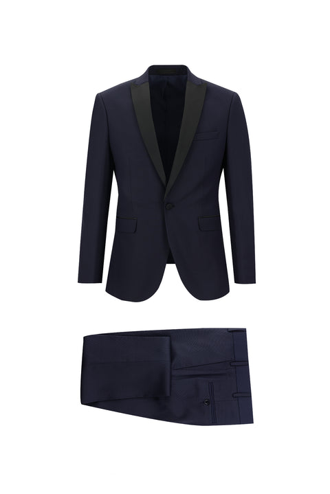 Dark Navy 7 Drop Slim Fit Narrow Cut Pointed Collar Tuxedo & Groom Suit