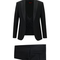 Black 7 Drop Slim Fit Narrow Cut Pointed Collar Vest Wool Tuxedo & Groom Suit