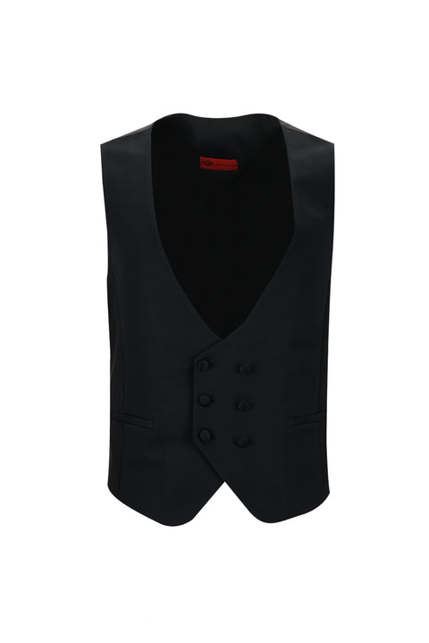 Black 7 Drop Slim Fit Narrow Cut Pointed Collar Vest Wool Tuxedo & Groom Suit