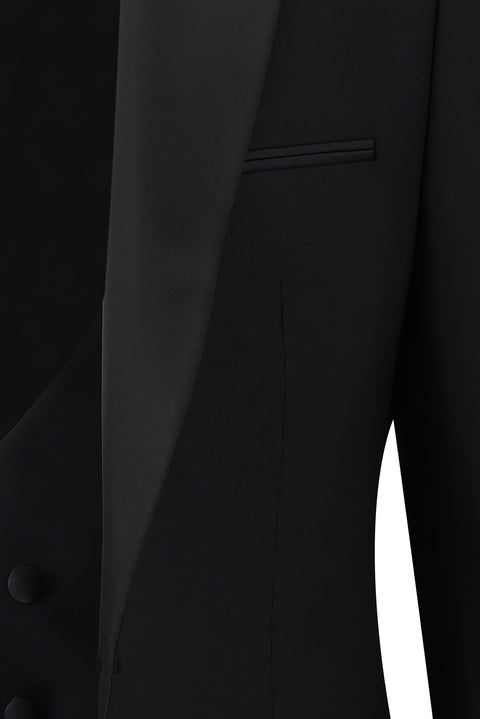 Black 7 Drop Slim Fit Narrow Cut Pointed Collar Vest Wool Tuxedo & Groom Suit