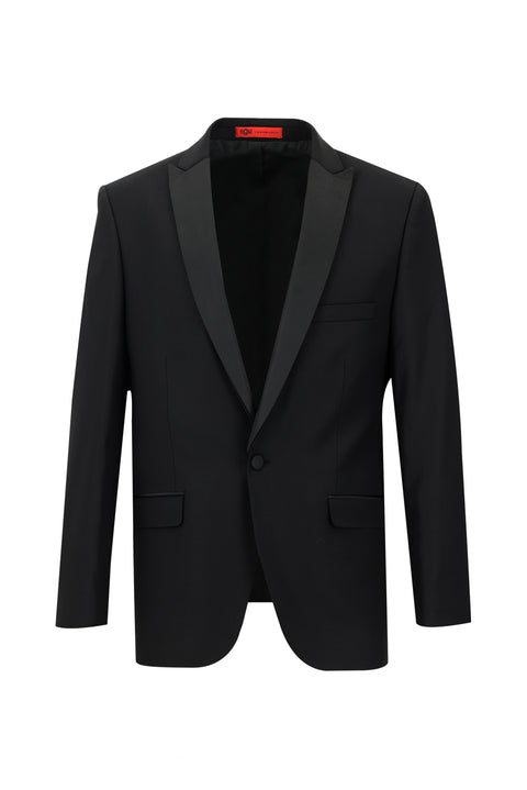 Black 4-Drop Relaxed Fit Comfortable Cut Pointed Collar Tuxedo & Groom Suit