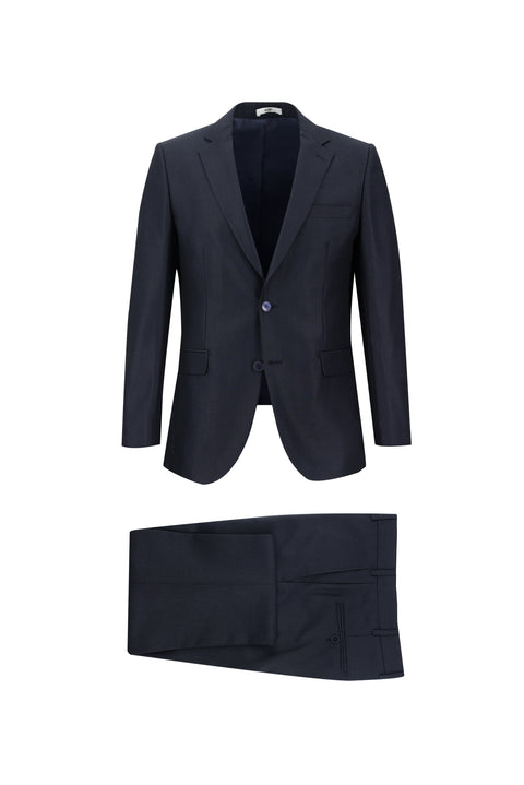 Dark Navy 4-Drop Relaxed Fit Patterned Suit