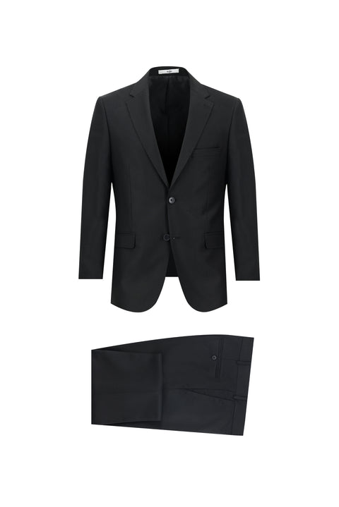 Black 4-Drop Relaxed Fit Patterned Suit