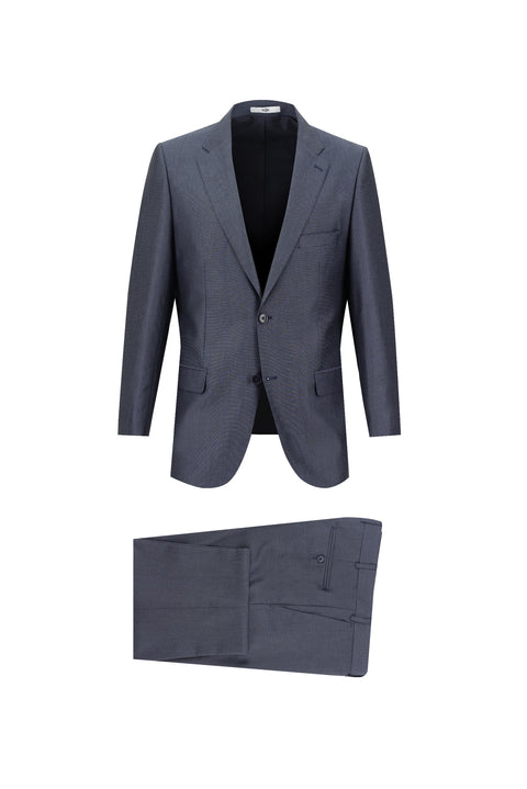 Dark Blue 4-Drop Relaxed Fit Patterned Suit