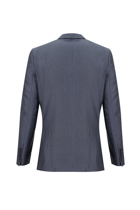 Dark Blue 4-Drop Relaxed Fit Patterned Suit