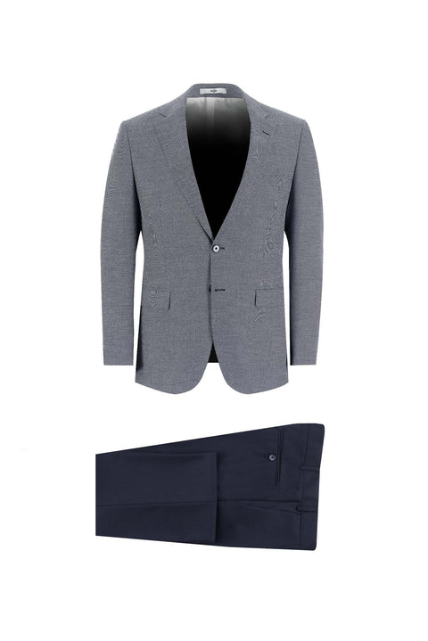 Black and Navy Blue 7 Drop Slim Fit Narrow Cut Combined Suit