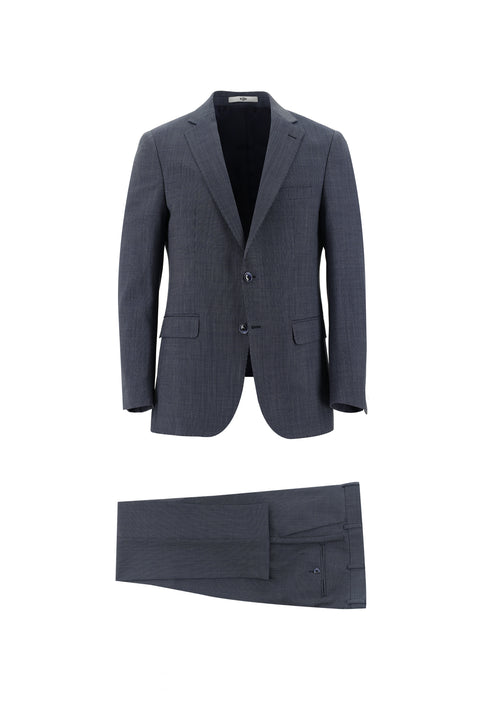 Medium Navy 6 Drop Regular Fit Standard Cut Wool Patterned Suit