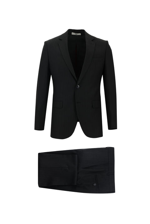 Black 7 Drop Slim Fit Striped Suit