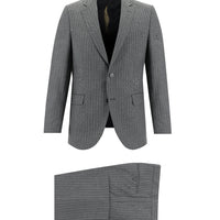 Açık Antrasit 7 Drop Slim Fit Dar Kesim Çizgili Takım Elbise