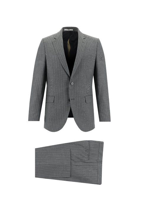 Açık Antrasit 7 Drop Slim Fit Dar Kesim Çizgili Takım Elbise