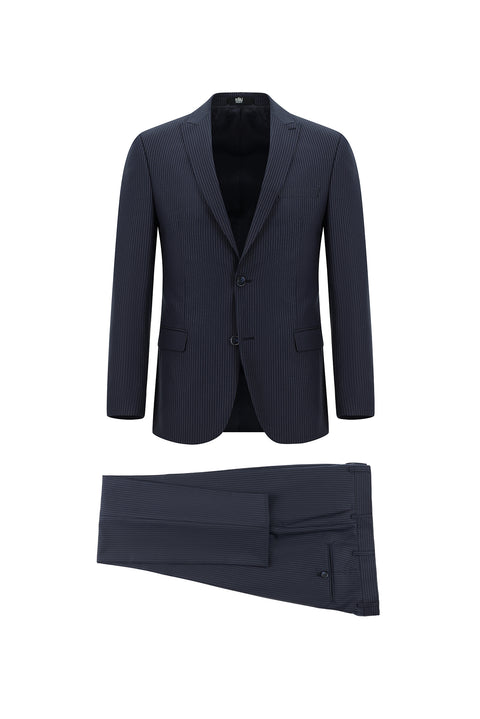 Medium Navy 7 Drop Super Slim Fit Extra Narrow Cut Striped Suit