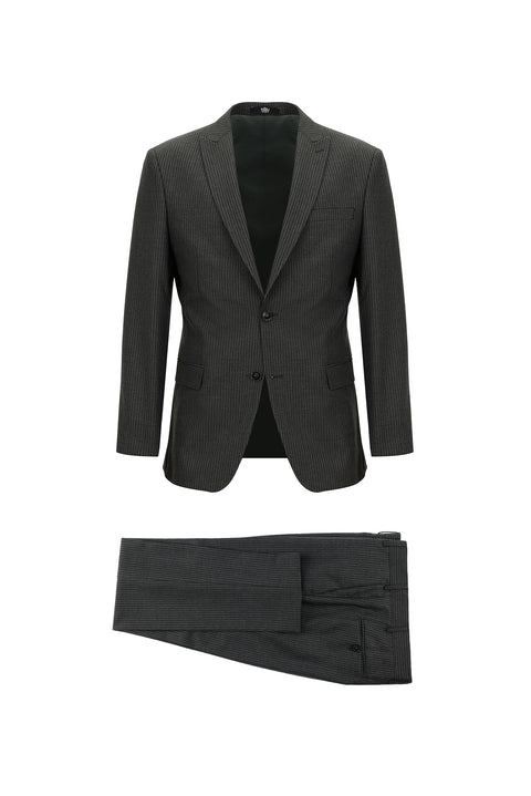 Orta Antrasit 7 Drop Super Slim Fit Eksra Dar Kesim Fit Çizgili Takım Elbise