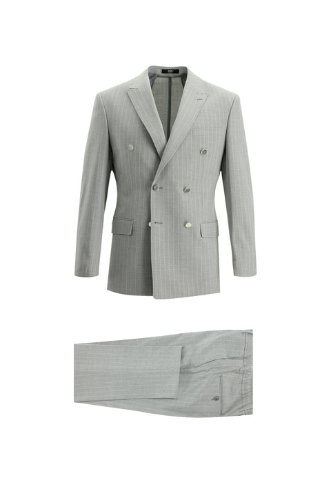 Medium Grey 7 Drop Super Slim Fit Extra Narrow Cut Double-Breasted Striped Suit