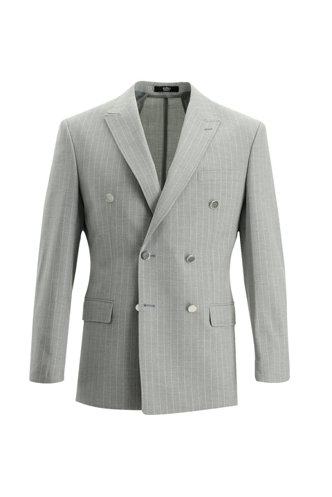 Medium Grey 7 Drop Super Slim Fit Extra Narrow Cut Double-Breasted Striped Suit