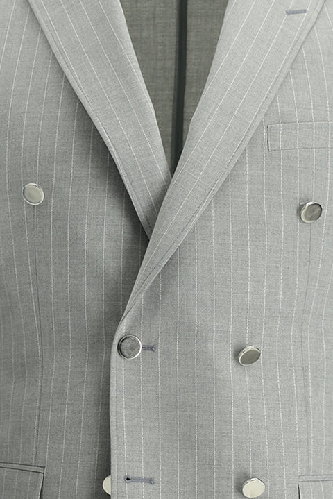 Medium Grey 7 Drop Super Slim Fit Extra Narrow Cut Double-Breasted Striped Suit