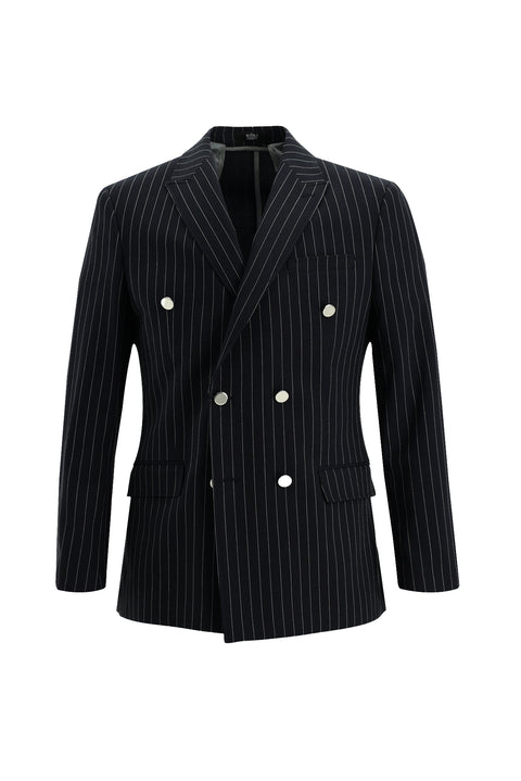 Dark Navy 7 Drop Super Slim Fit Extra Narrow Cut Double-Breasted Striped Suit