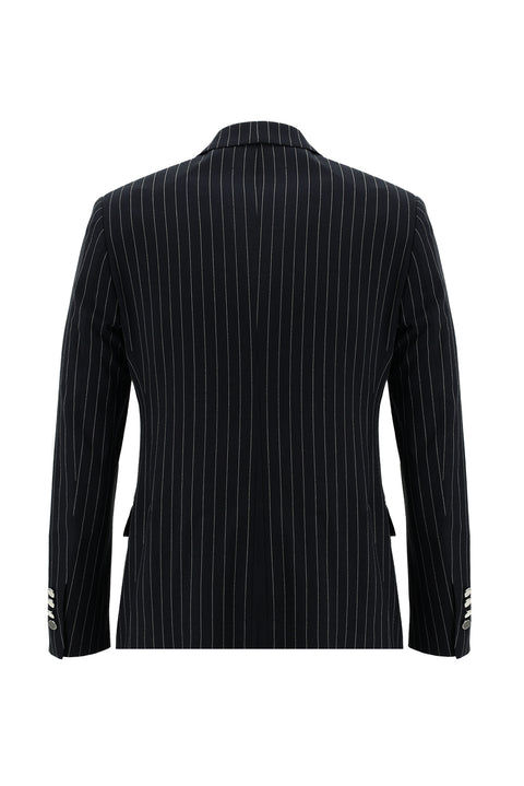 Dark Navy 7 Drop Super Slim Fit Extra Narrow Cut Double-Breasted Striped Suit