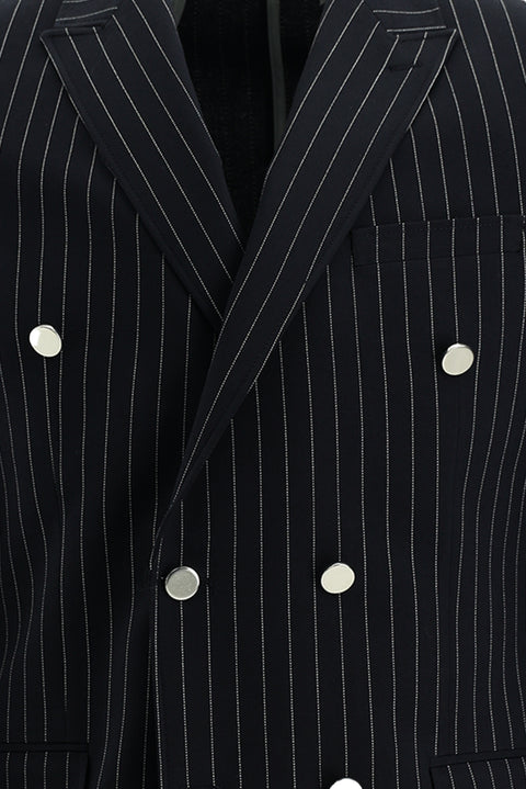 Dark Navy 7 Drop Super Slim Fit Extra Narrow Cut Double-Breasted Striped Suit