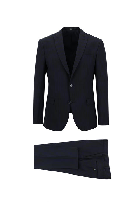 Dark Navy 7 Drop Super Slim Fit Extra Narrow Cut Striped Suit