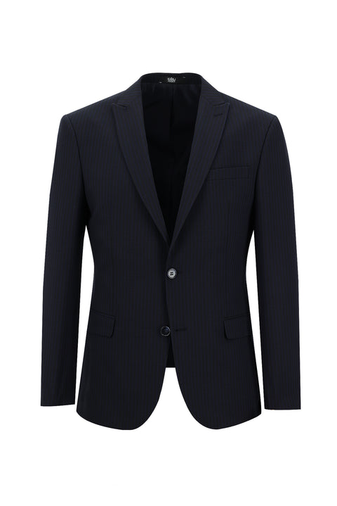 Dark Navy 7 Drop Super Slim Fit Extra Narrow Cut Striped Suit
