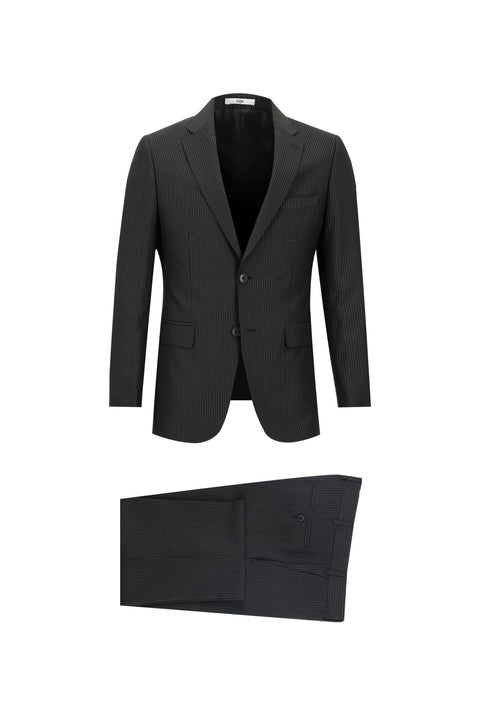 Black 7 Drop Slim Fit Striped Suit
