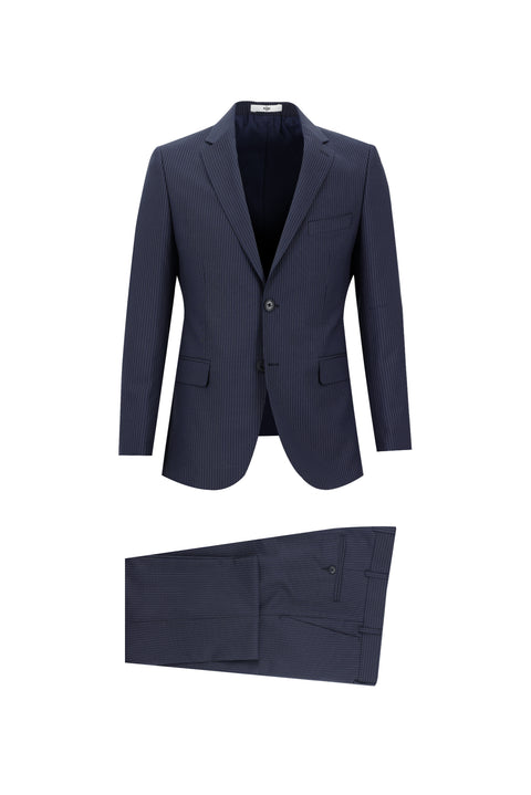Medium Navy 7 Drop Slim Fit Striped Suit