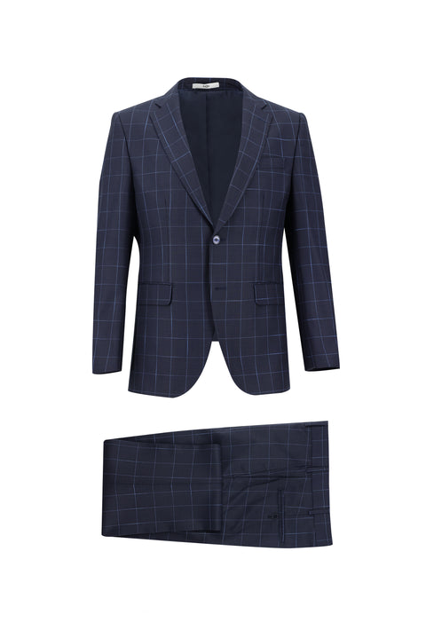 Dark Navy 6 Drop Regular Fit Standard Cut Patterned Suit