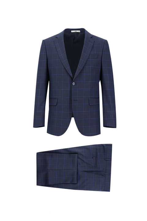 Medium Navy 6 Drop Regular Fit Standard Cut Patterned Suit
