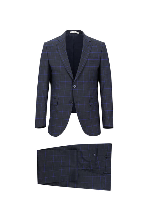 Dark Navy 6 Drop Regular Fit Standard Cut Patterned Suit
