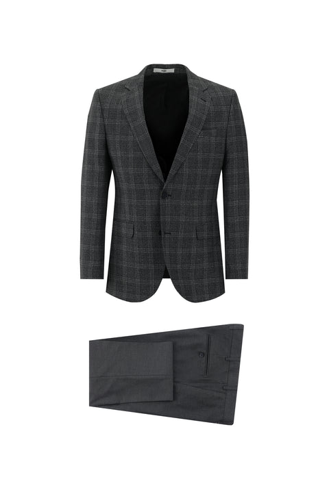 Black 7 Drop Slim Fit Plaid Suit