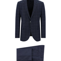 Medium Navy 7 Drop Slim Fit Plaid Suit