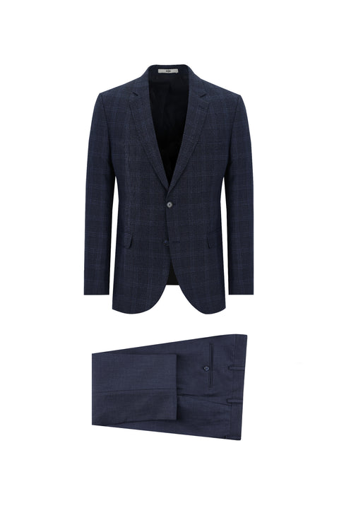Medium Navy 7 Drop Slim Fit Plaid Suit