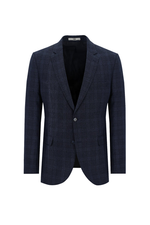 Medium Navy 7 Drop Slim Fit Plaid Suit