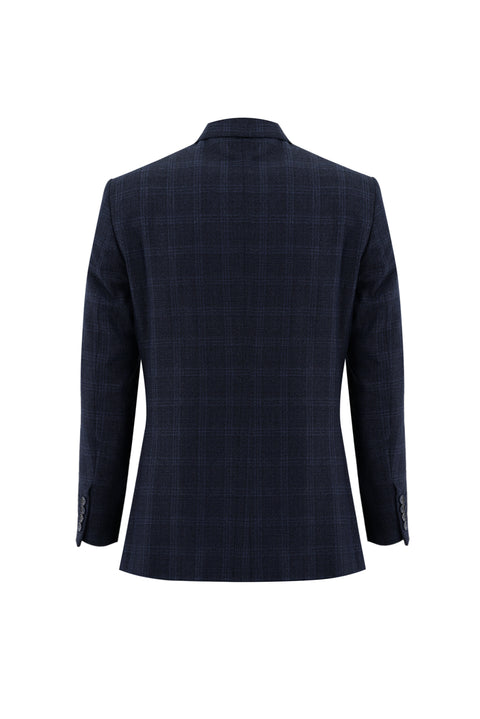 Medium Navy 7 Drop Slim Fit Plaid Suit