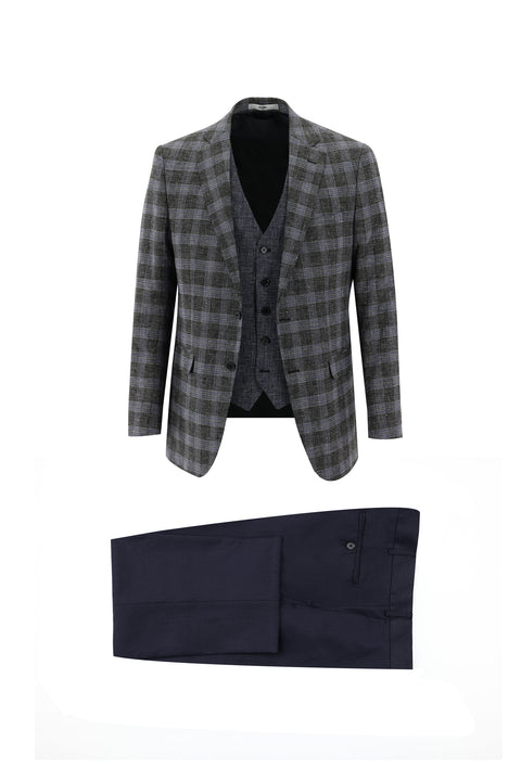 Black 6 Drop Regular Fit Linen Suit with Vest