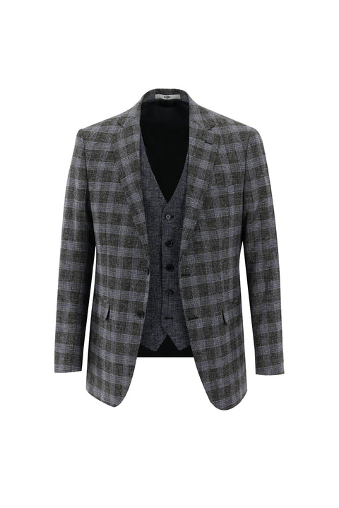 Black 6 Drop Regular Fit Linen Suit with Vest