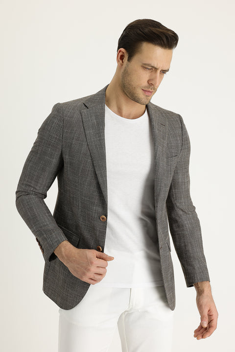 Dark Brown 6 Drop Regular Fit Standard Cut Classic Patterned Jacket