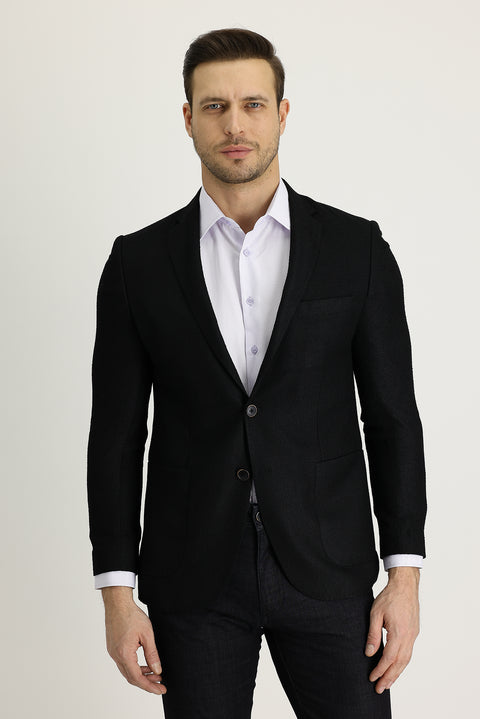 Black 7 Drop Slim Fit Patterned Jacket
