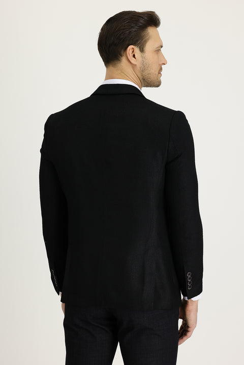 Black 7 Drop Slim Fit Patterned Jacket