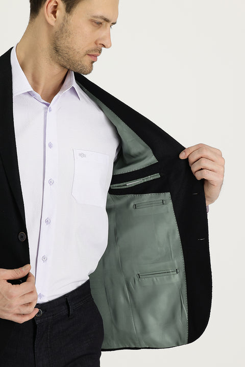 Black 7 Drop Slim Fit Patterned Jacket