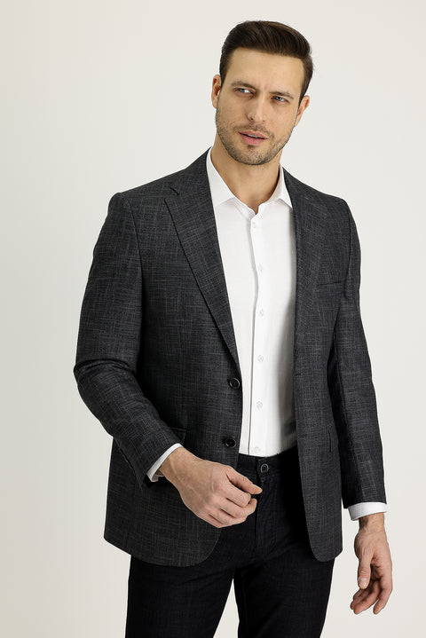 Dark Gray 4-Drop Relaxed Fit Classic Patterned Jacket