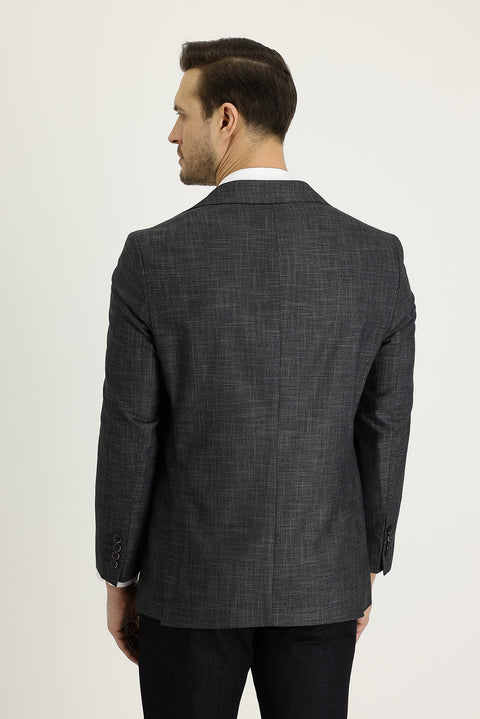 Dark Gray 4-Drop Relaxed Fit Classic Patterned Jacket