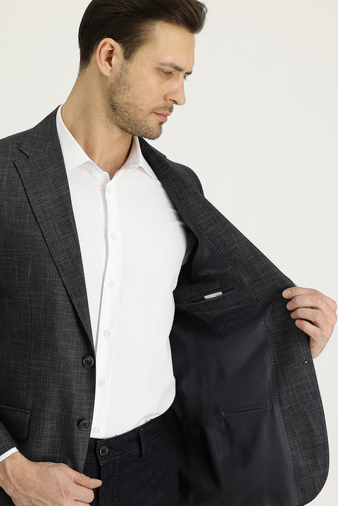 Dark Gray 4-Drop Relaxed Fit Classic Patterned Jacket